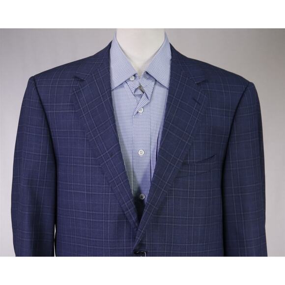 Custom Tailored Recent Men's Blazer Blue Checkered 2-Btn Sportcoat 44R - Picture 3 of 9